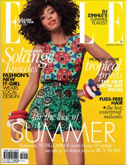 Cover of Elle magazine featuring a woman elegantly dressed in a floral gown, showcasing vibrant colors and style